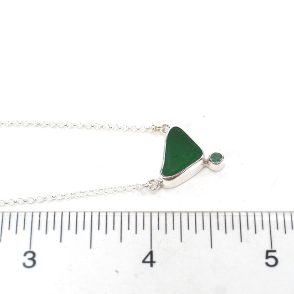 Green Sea Glass and Emerald Double Necklace 16"-18"