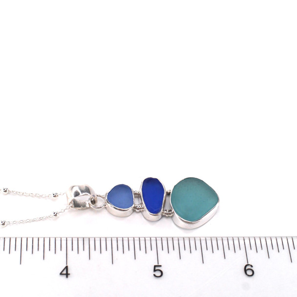 Blues Sea Glass Ultra Mod Necklace on ruler for size reference. 