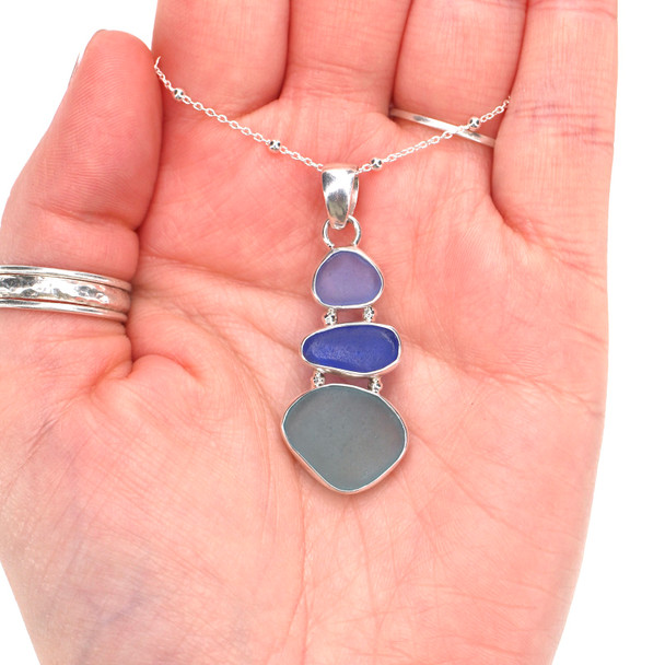 Blues Sea Glass Ultra Mod Necklace on model for color reference. 