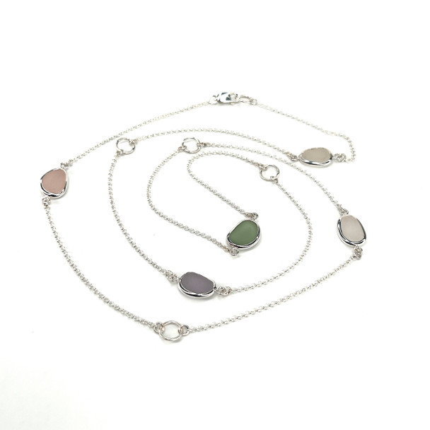 Ocean Mist Symphony 5 Stone Sea Glass 30" Lariat Necklace