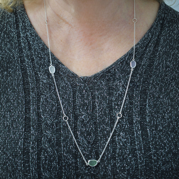 Mist Ocean Symphony 5 Stone Sea Glass 30" Lariat Necklace on model