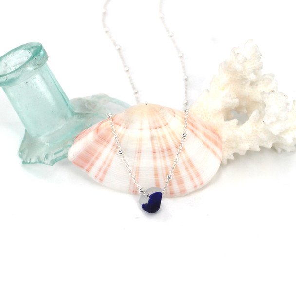 Deep Blue Ultra Rare Sea Glass Simple Necklace