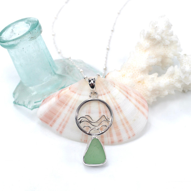 Seafoam Bright Sea Glass Ocean Wave Necklace