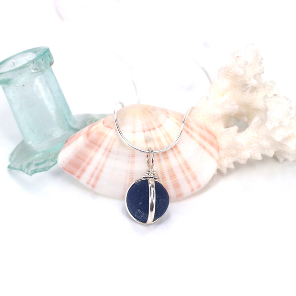 Blue Sea Glass Marble Cage Necklace