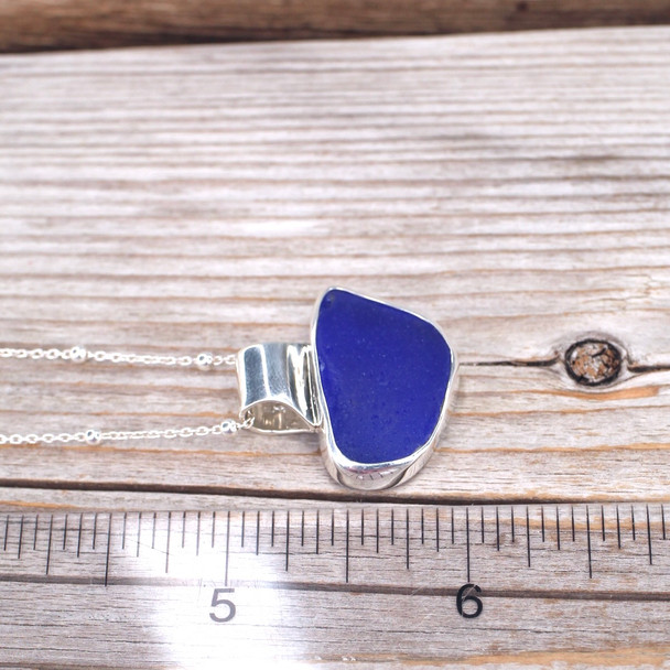 Insta Sale Cobalt Sea Glass Slide Necklace - MM on ruler for size reference. 