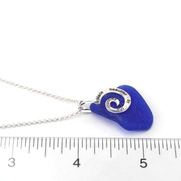 Cobalt Sea Glass Journey Necklace on ruler for size reference.