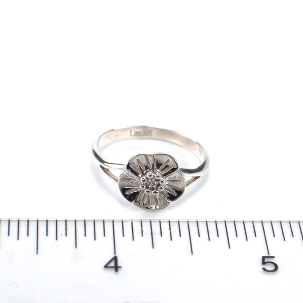 Buttercup Flower Sterling Silver Ring - Size 9