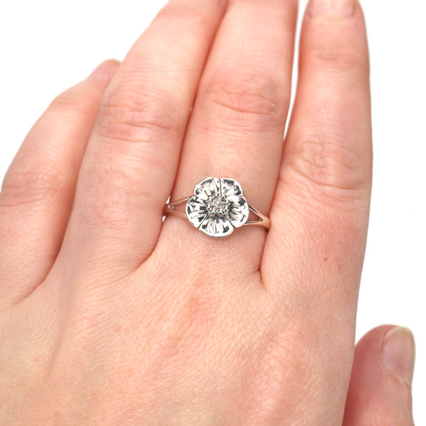 Buttercup Flower Sterling Silver Ring - Size 9