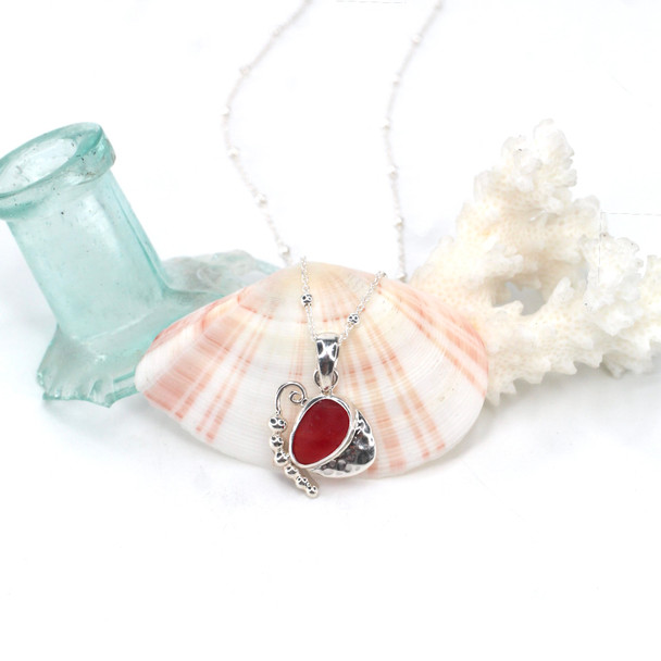 Red Fire Ultra Rare Sea Glass Mariposa Necklace
