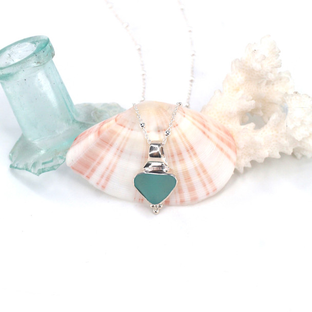 Aqua Sea Glass Trinity Slide Necklace