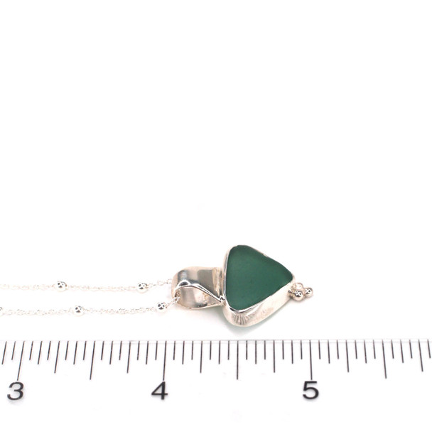 Olive Tropical Sea Glass Trinity Slide Necklace on ruler for size reference. 