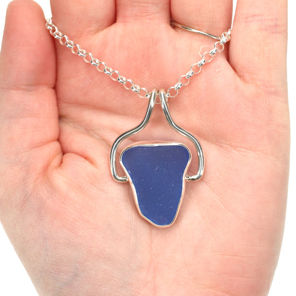 Cornflower Medium Triangle Sea Glass Pharaoh Necklace on model for color reference. 