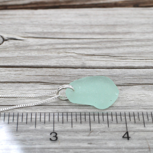 Seafoam Sea Glass Simply Organic Necklace on ruler for size reference