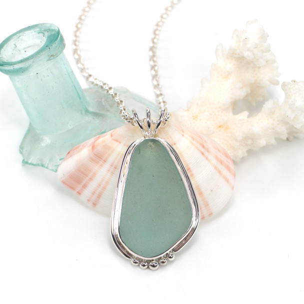 Seafoam "Seaqua" Lagoon Sea Glass Beaded Three Piece Bail Necklace