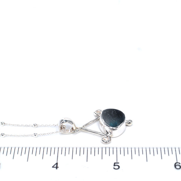 Tropical Turquoise Splash Ultra Rare Sea Glass Tidal Drop Necklace on ruler for size reference. 