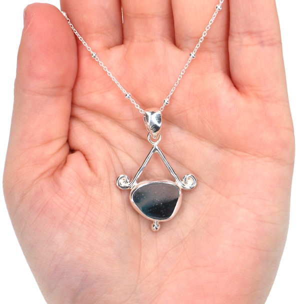 Tropical Turquoise Splash Ultra Rare Sea Glass Tidal Drop Necklace on model for color reference. 