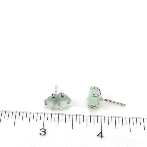 Seafoam Sea Glass Prong Post Earrings on ruler for size reference. 
