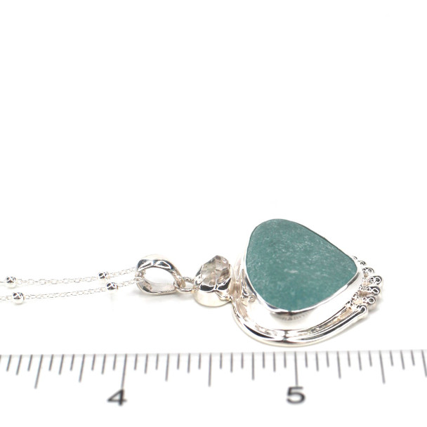 Aqua Sea Glass and Herkimer Diamond Double Necklace on ruler for size reference.