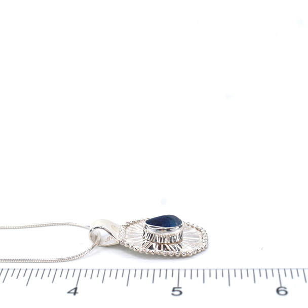 Blue Bright Striped Ultra Rare Sea Glass Starburst Necklace on ruler for size reference.