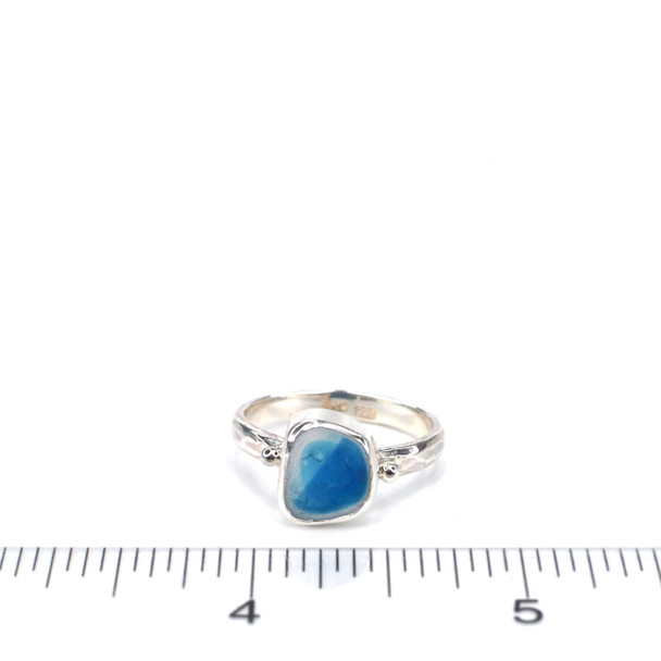 Turquoise Treat Ultra Rare Sea Glass Beaded Ring - Size 9 on ruler for size reference. 