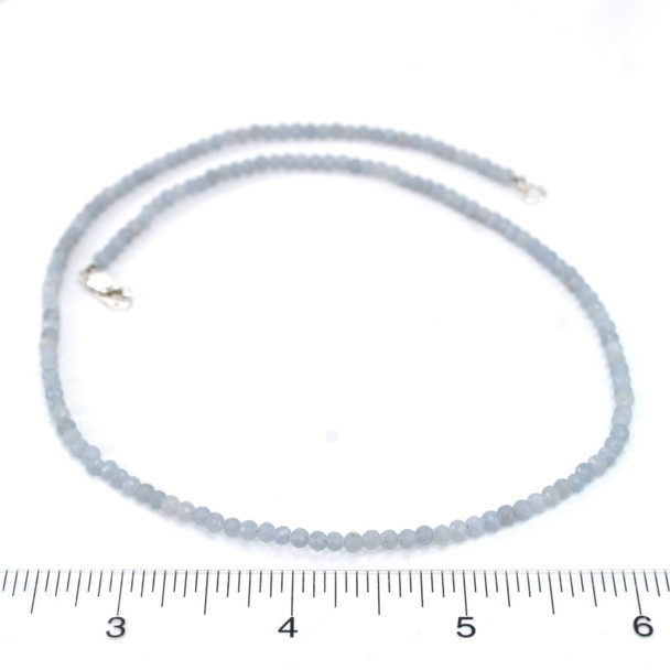 Angelite Beaded Gemstone Necklace 17"-19" Length on ruler for size reference.