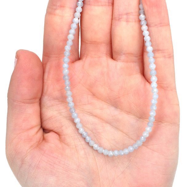 Angelite Beaded Gemstone Necklace 17"-19" Length on model for color reference.