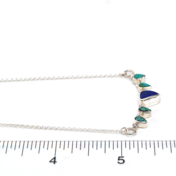 Cobalt Sea Glass and Turquoise 5 Piece Points Necklace 16"-18" Length on ruler for size reference. 