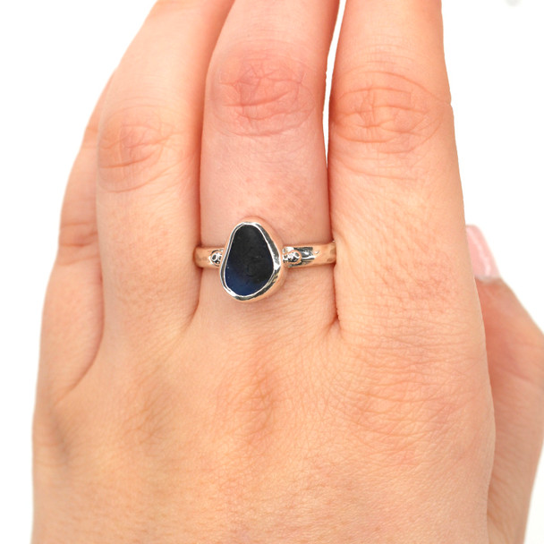 Turquoise and Green Tropical Ultra Rare Sea Glass Beaded Ring - Size 9 on model for color reference. 