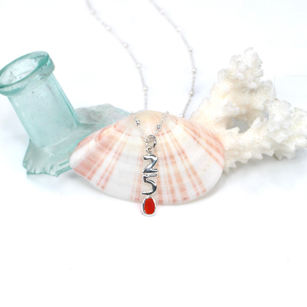 Red-Orange Sea Glass 250 Years Charm Necklace