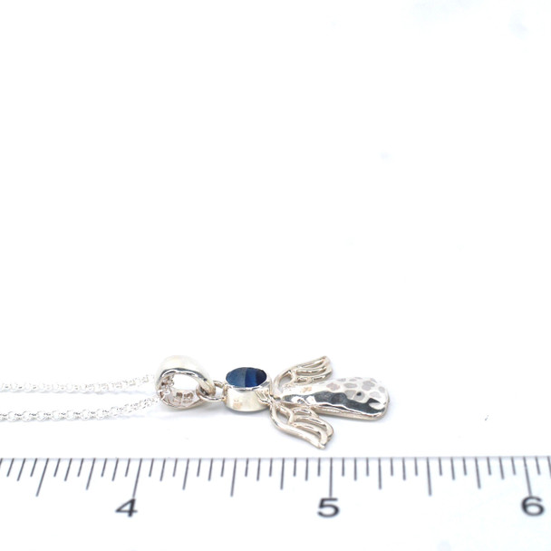 Cobalt Ripples Ultra Rare Sea Glass Ocean Angel Necklace on ruler for size reference.