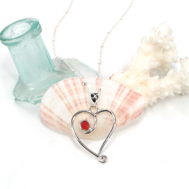 Red Bright Spot Sea Glass Ocean Love Necklace