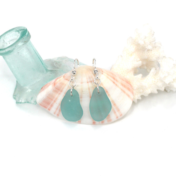 Aqua Elongated Sea Glass Simply Drilled Earrings