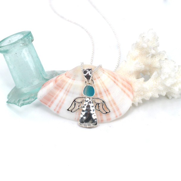 Turquoise Bright Spot Ultra Rare Sea Glass Ocean Angel Necklace