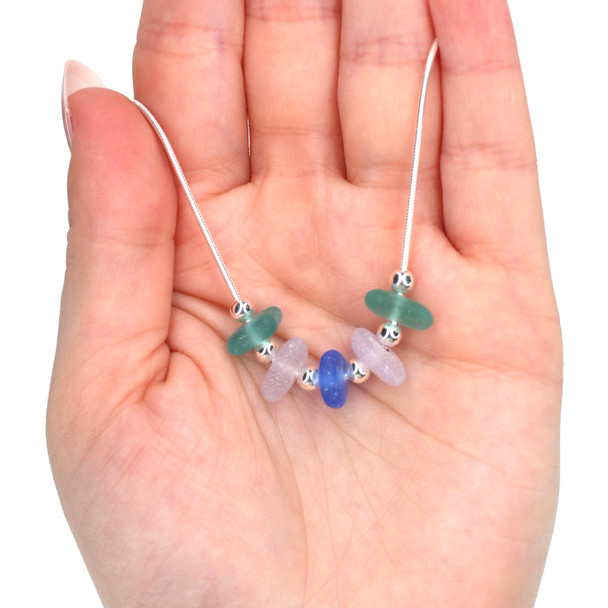 Lavender Berry Blues 5 Stone Sea Glass Necklace 16"-18" Length on model for color reference. 