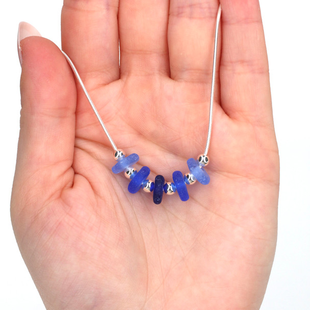 Cobalt Ombre 5 Stone Sea Glass Necklace 16"-18" Length on model for color reference. 