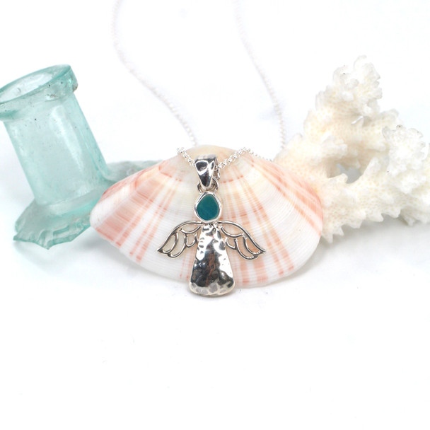 Turquoise Teardrop Ultra Rare Sea Glass Ocean Angel Necklace