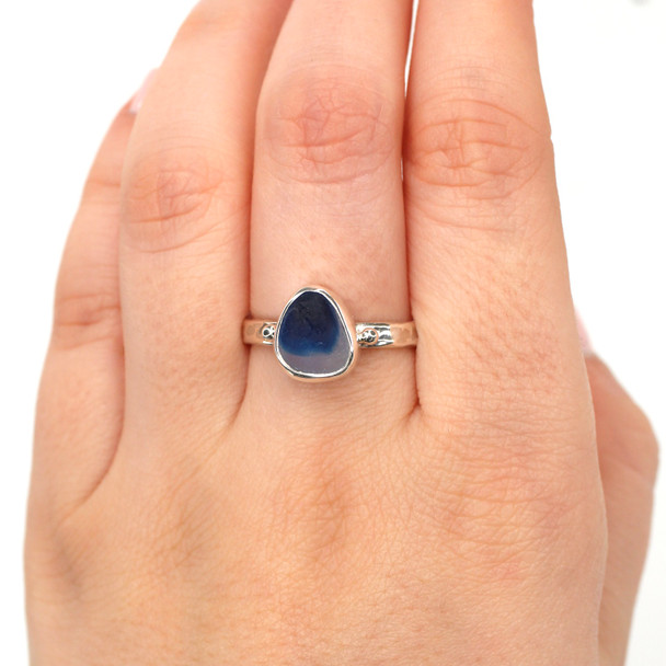 Turquoise Pool Ultra Rare Sea Glass Beaded Ring - Size 9 on model for color reference. 