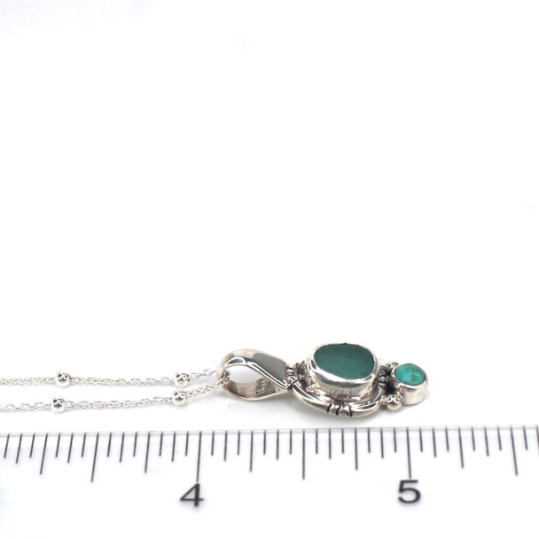 Aqua Deep Sea Glass and Turquoise Double Necklace on ruler for size reference. 