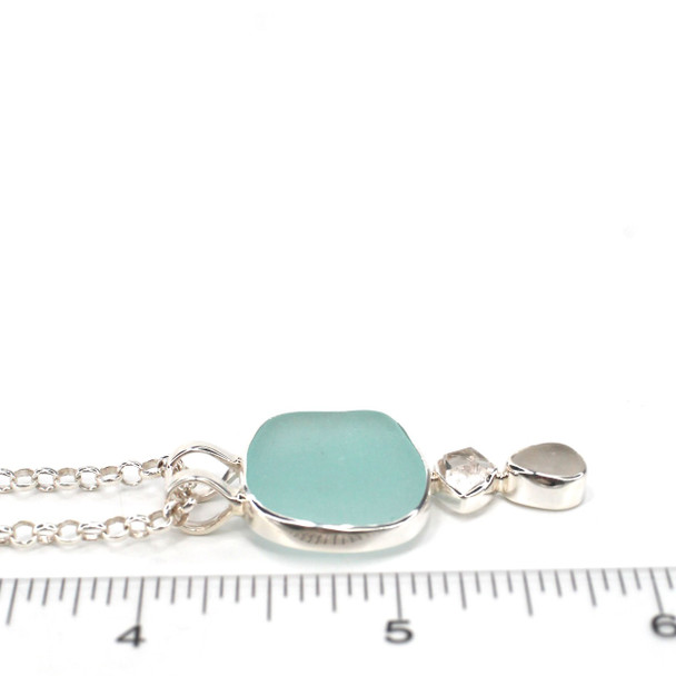 Aqua Glacier Sea Glass and Herkimer Three Tier Necklace on ruler for size reference.