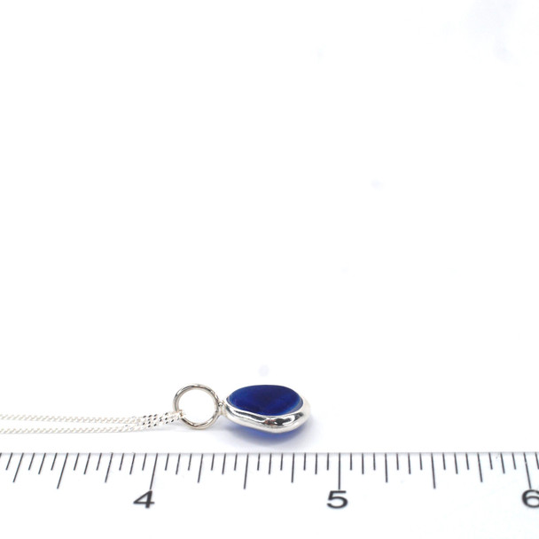 Cobalt Ripple Ultra Rare Sea Glass Bezel Wrap Charm Necklace on ruler for size reference.