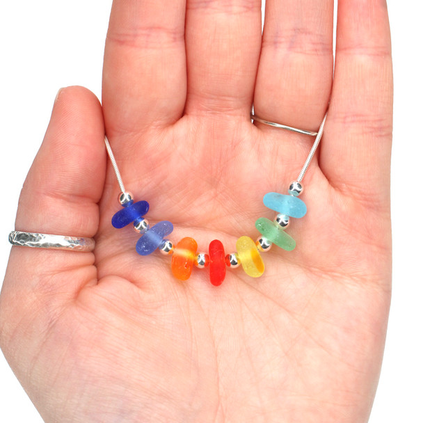 Ravishing Rainbow Sea Glass 7 Stone Necklace 16"-18" Length