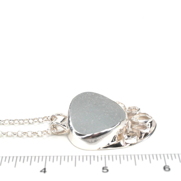 White Sea Glass and Herkimer Diamond Tiara Necklace on ruler for size reference.