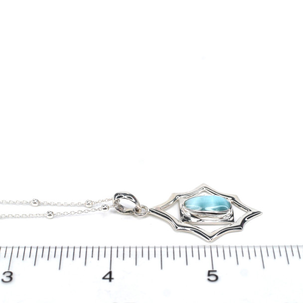Larimar Starlight Pendant on ruler for size reference.