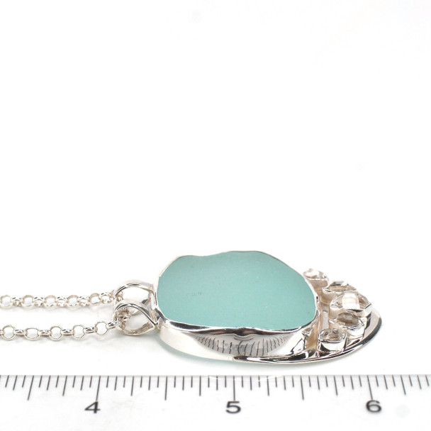 Aqua Ice Sea Glass and Herkimer Diamond Tiara Necklace on ruler for size reference.