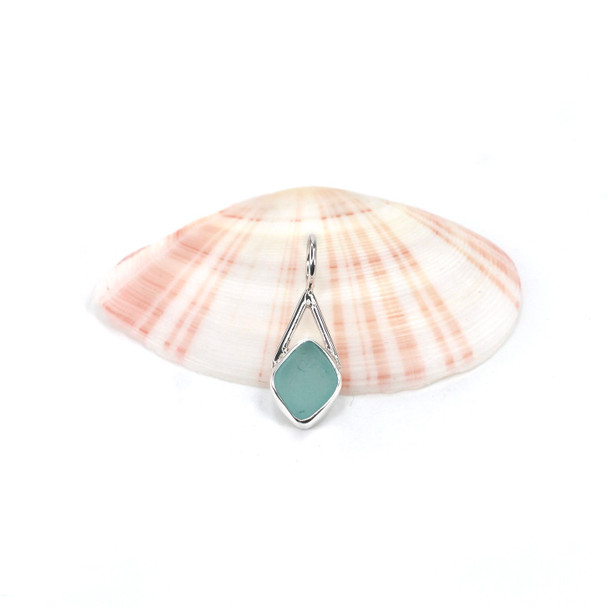 Aqua Diamond Sea Glass Lunar Drop Charm