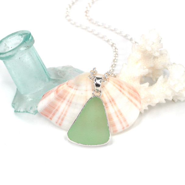 Seafoam Sea Glass Single Bezel Necklace