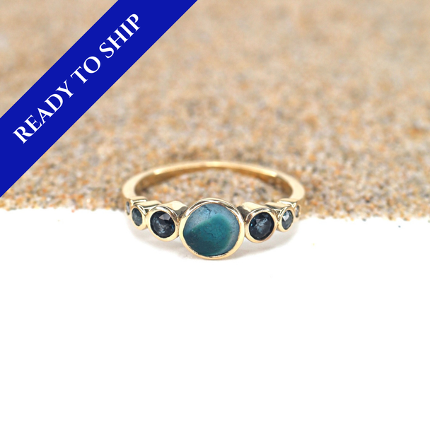 Tropical Turquoise Ultra Rare Sea Glass and Gemstone Moon Phases Ring