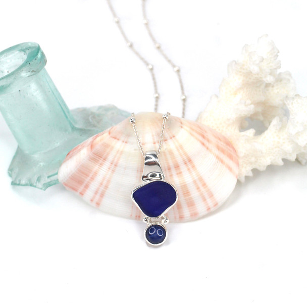 Cobalt Sea Glass and Star Sapphire Slide Necklace