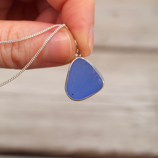 Cobalt Sea Glass Simple Bezel Pendant surface fracture