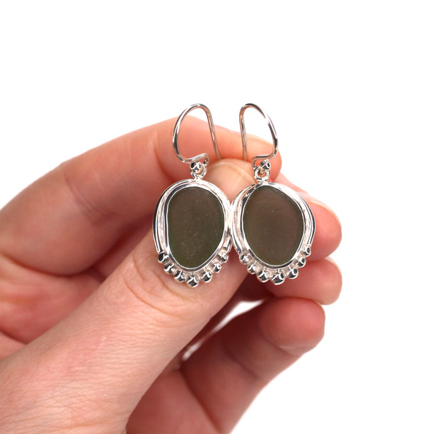 Olive Depths Sea Glass Beaded Empress Earrings